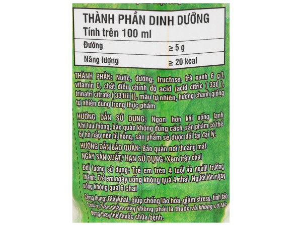 Thành phần dinh dưỡng và hàm lượng calo của trà xanh không độ 